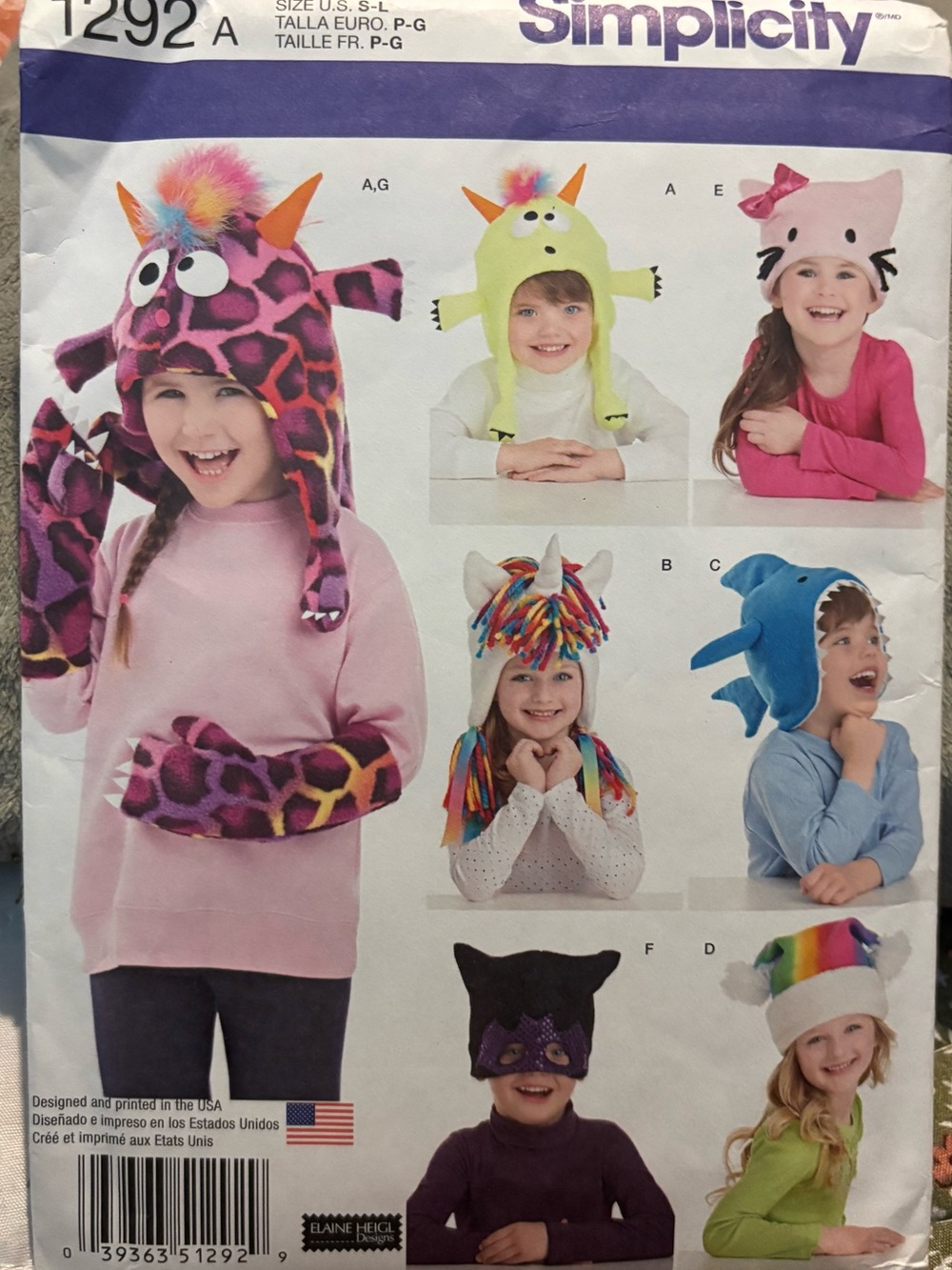 Simplicity 1292 Girls Hat & Mittens Sewing Pattern Uncut